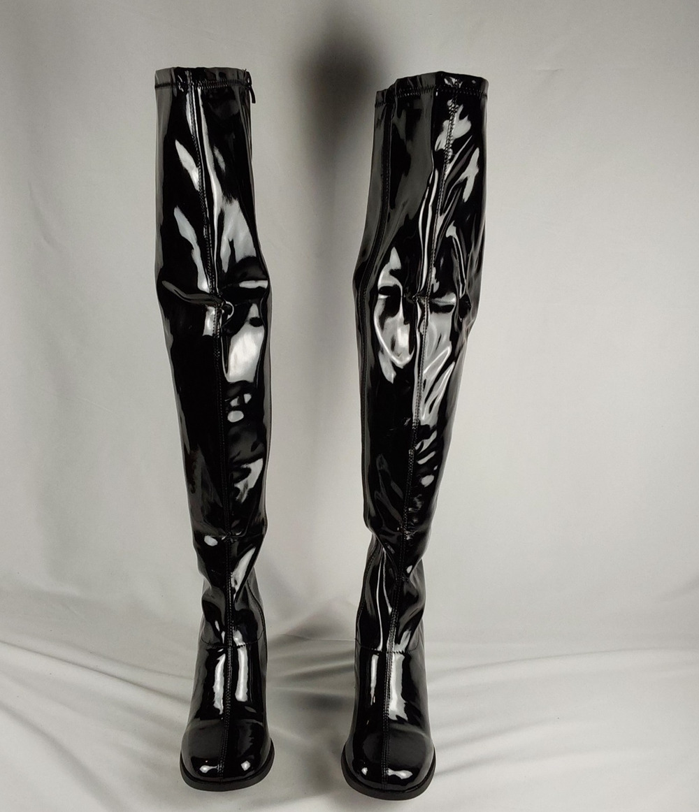 Funtasma Pleaser GOGO-3000 Womens 10 Black Patent Over Knee Gogo Boots 3" Heel